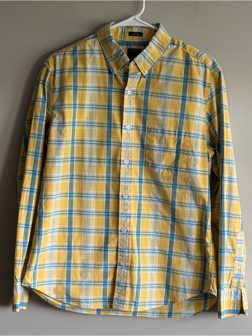 J. Crew Men's Yellow Plaid Button-Down Shirt Size L